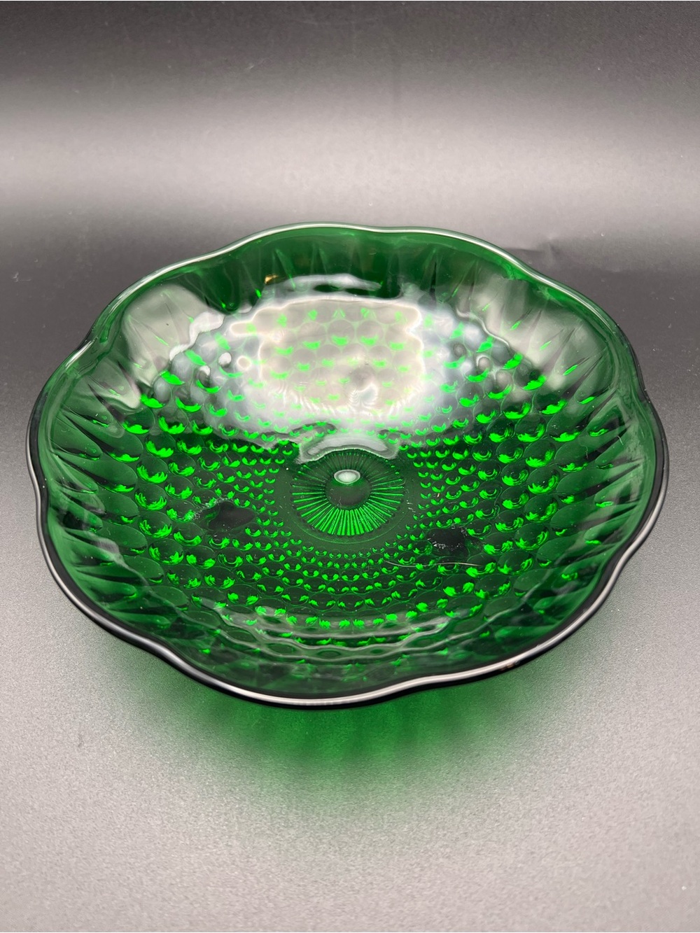 ✨ Vintage Anchor Hocking Forest Green Hobnail 3-Toed Candy Bowl